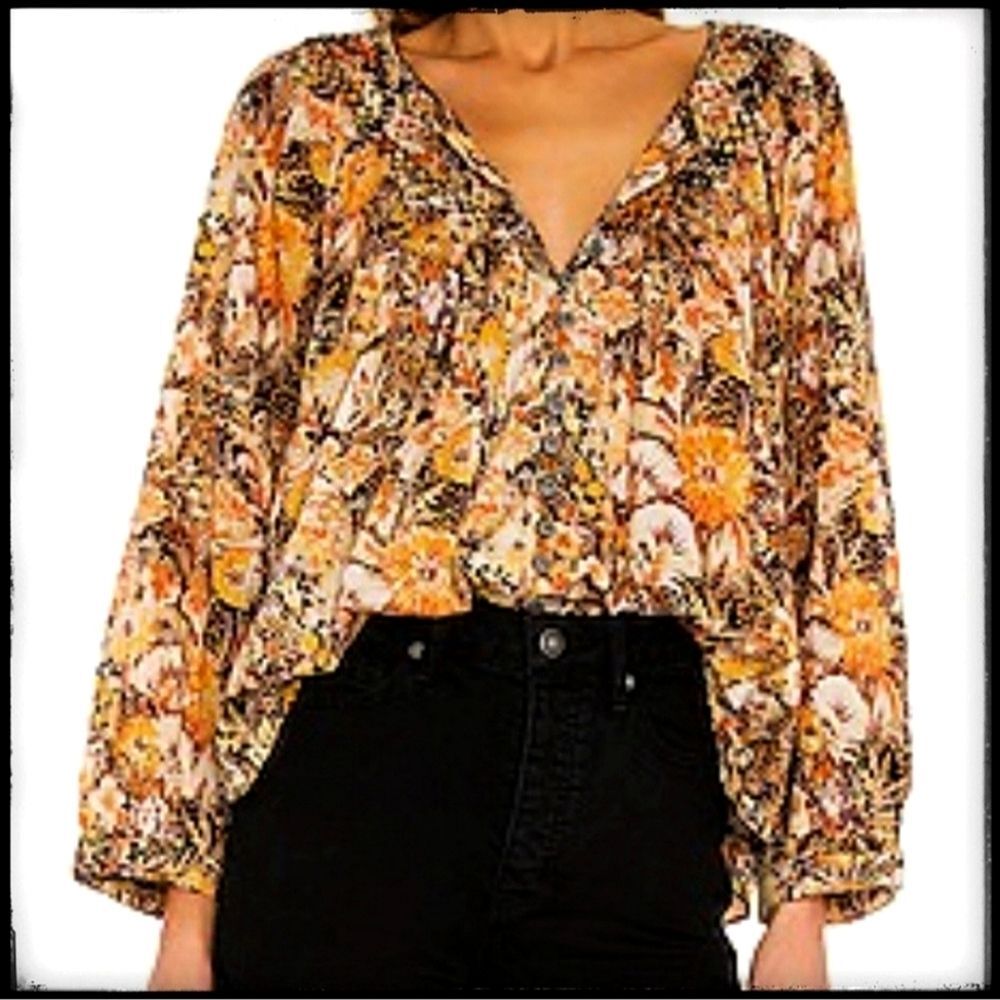 Free People Cool Meadow Printed Top Midnight Combo M